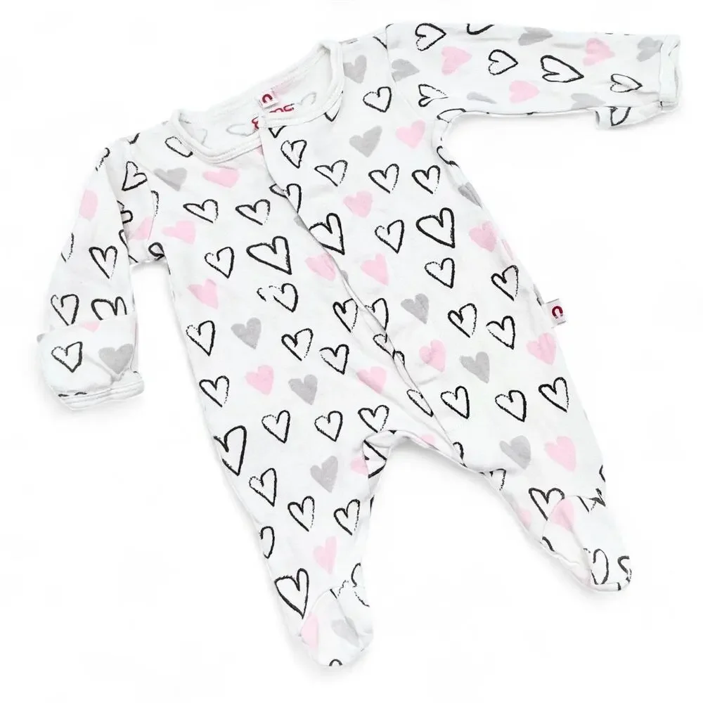 E=mc² Easy Magnetic Close Footed Sleeper Baby Hearts Print Gift Preemie‎ < 5 lbs